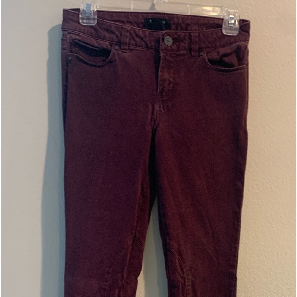 Jeans- White House Black Market Womens Skinny Leg Jeans Burgundy.  Ankle zippers